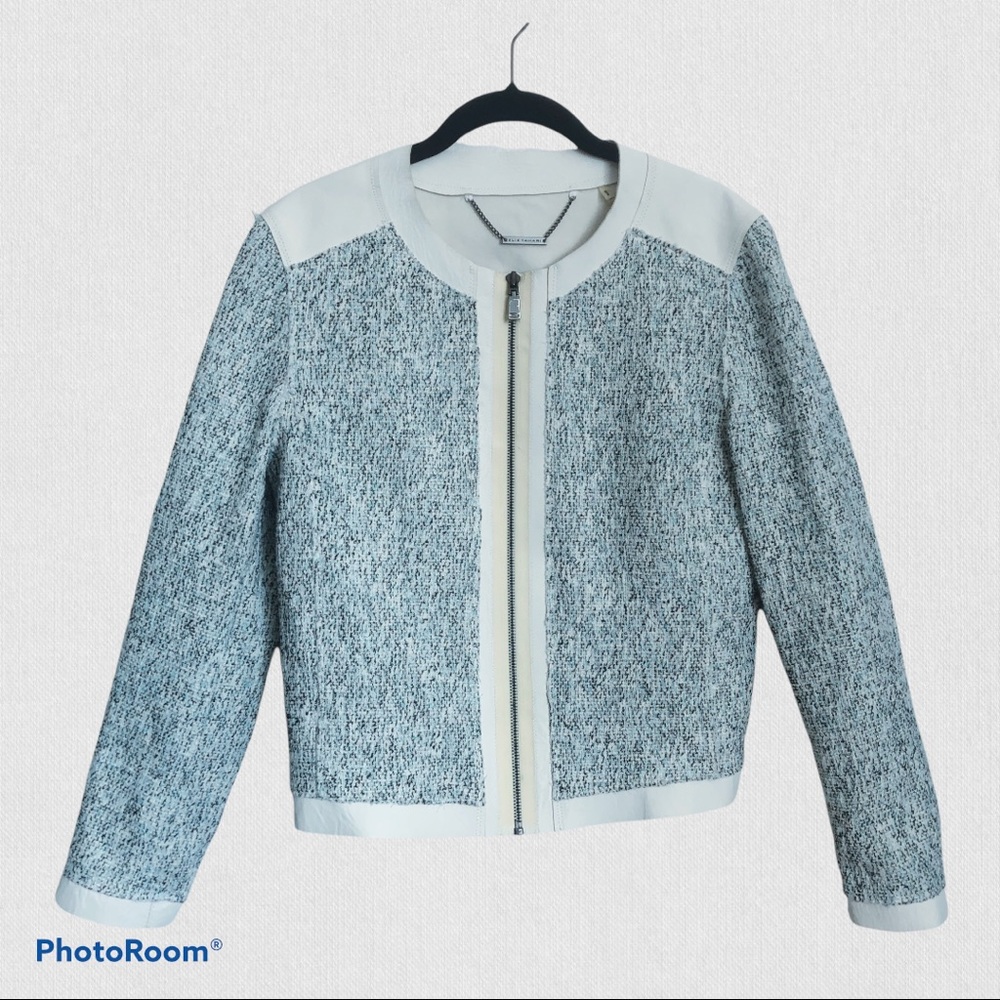 Elie Tahari Lamb Leather Tweed Style Jacket